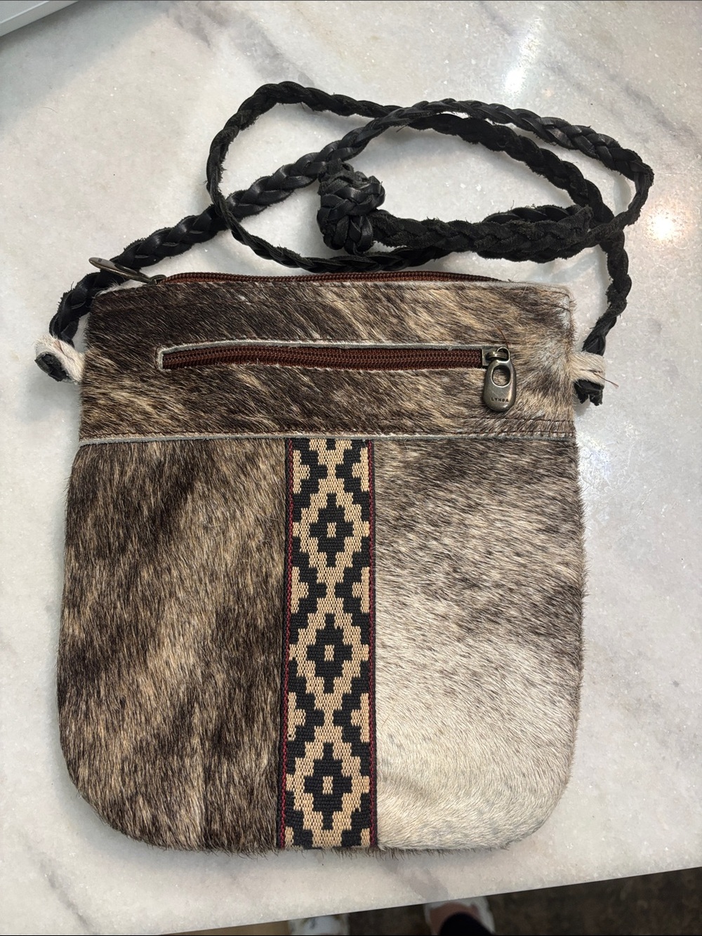 Hair-On Hide Crossbody Bag with Braided Strap